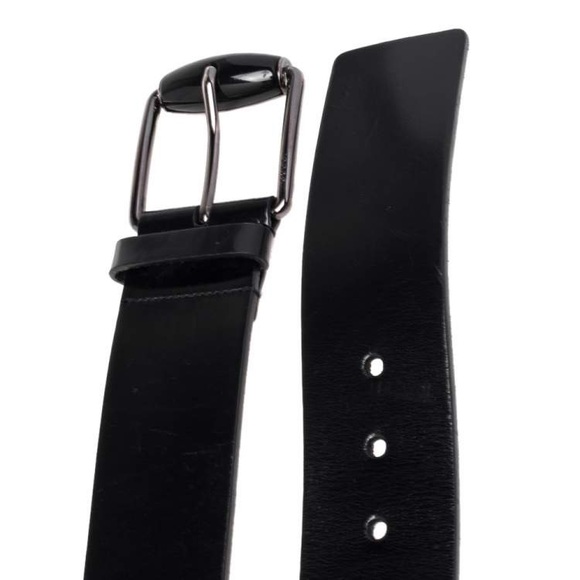 GUCCI Patent Leather Waist Belt Glossy Black Designer Gunmetal Steel Wide Buckle